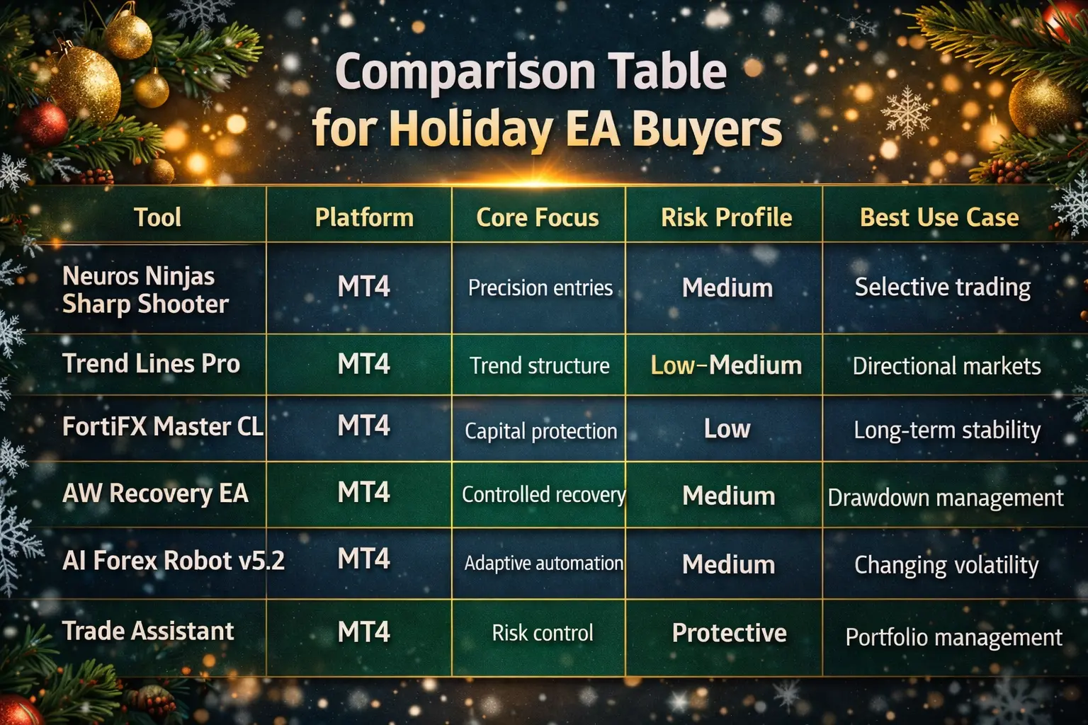 Comparison Table for Holiday EA Buyers